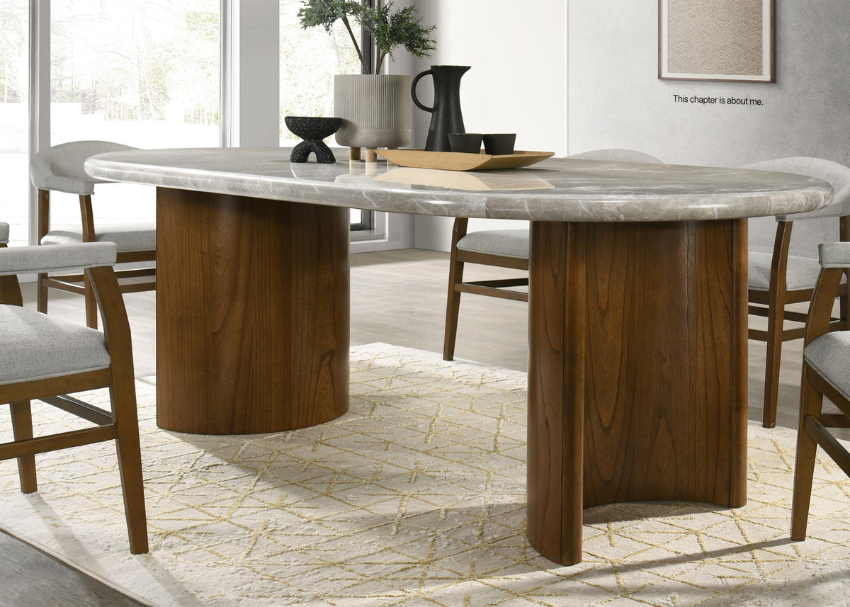 Dark Walnut Dining Set with Pandora Marble Top