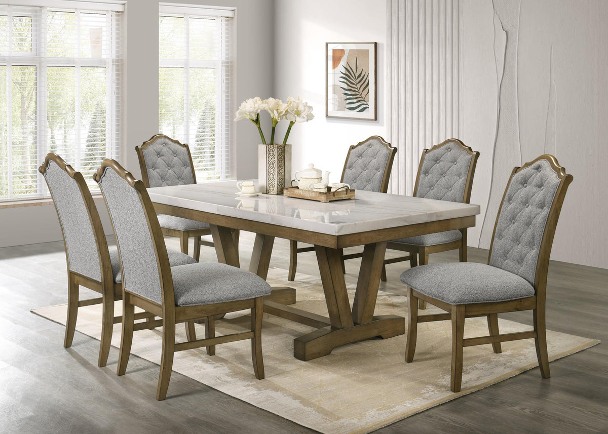 Dark Dry Brush Dining Set with Bianco Crown Marble Top