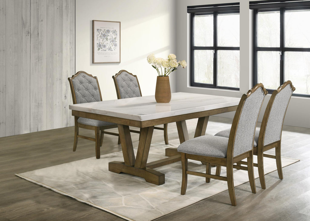 Dark Dry Brush Dining Set with Bianco Crown Marble Top