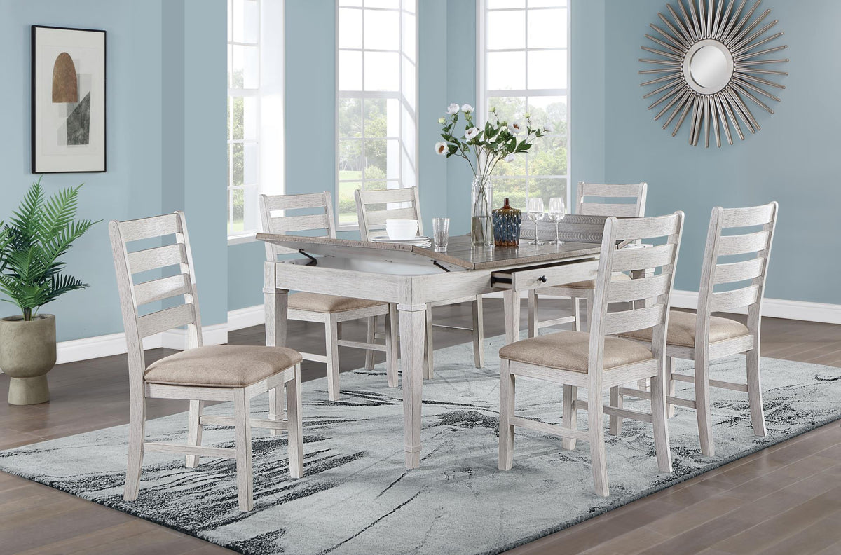 White/Light Brown Rectangular Dining Table with Storage