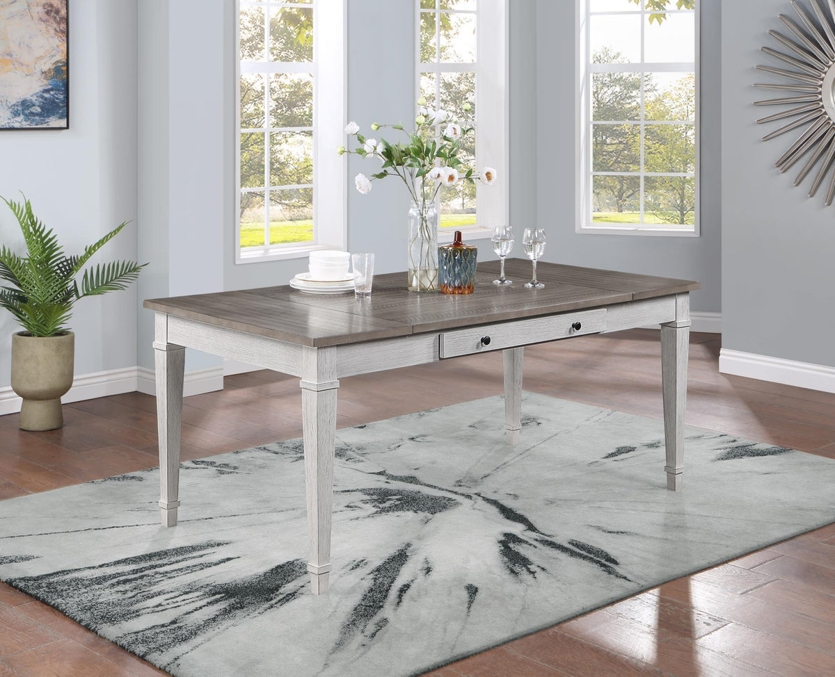 White/Light Brown Rectangular Dining Table with Storage