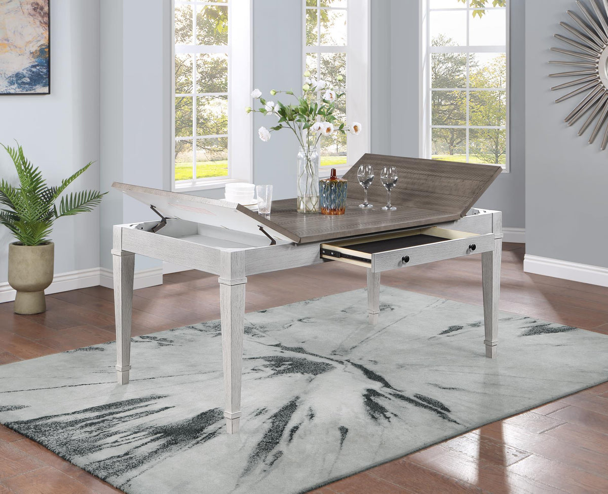 White/Light Brown Rectangular Dining Table with Storage