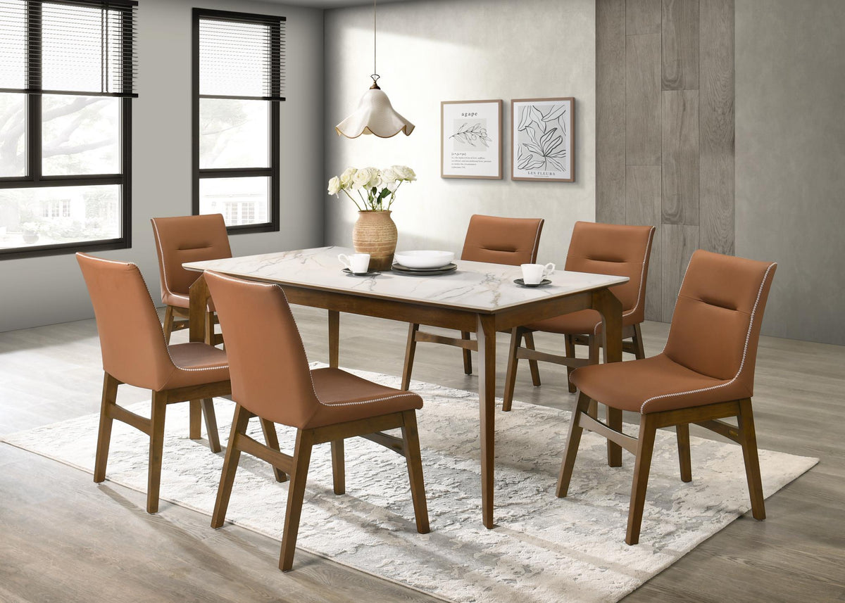 Dark Walnut Dining Set with White Porcelain Top