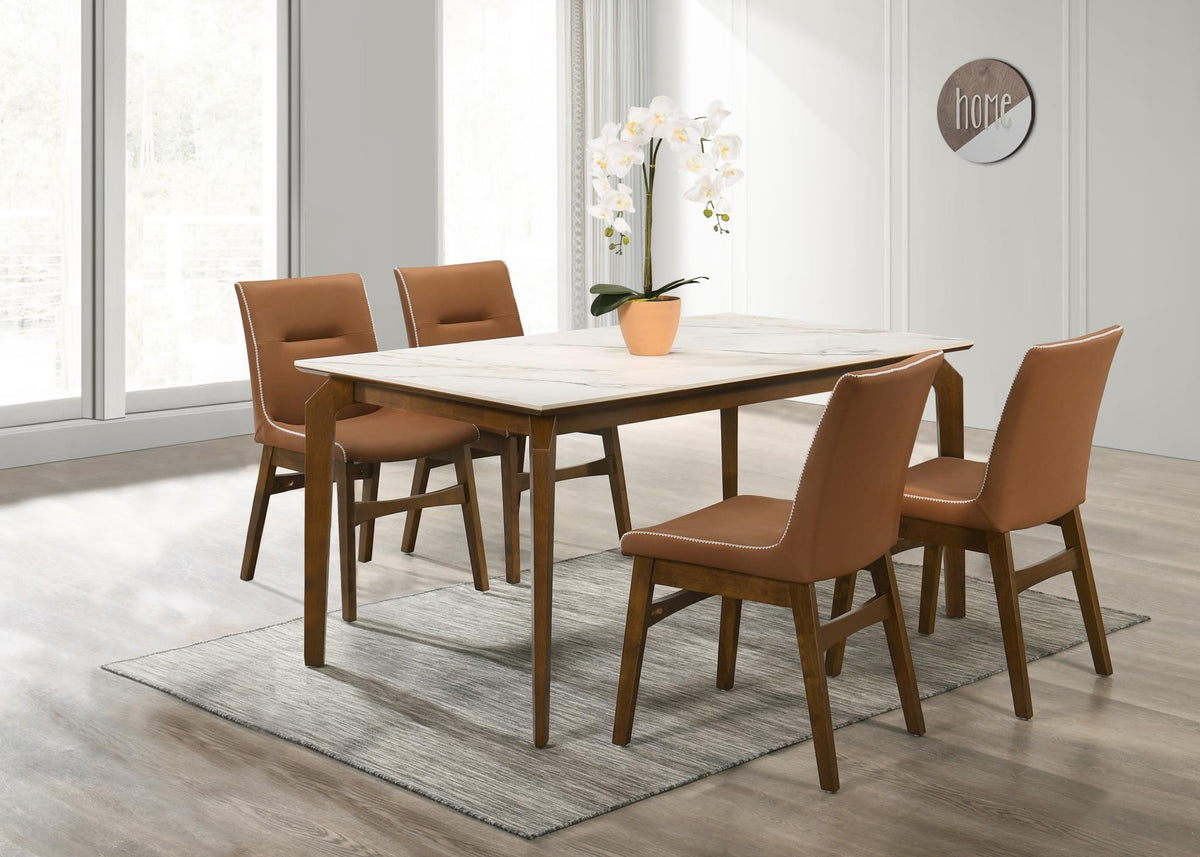 Dark Walnut Dining Set with White Porcelain Top