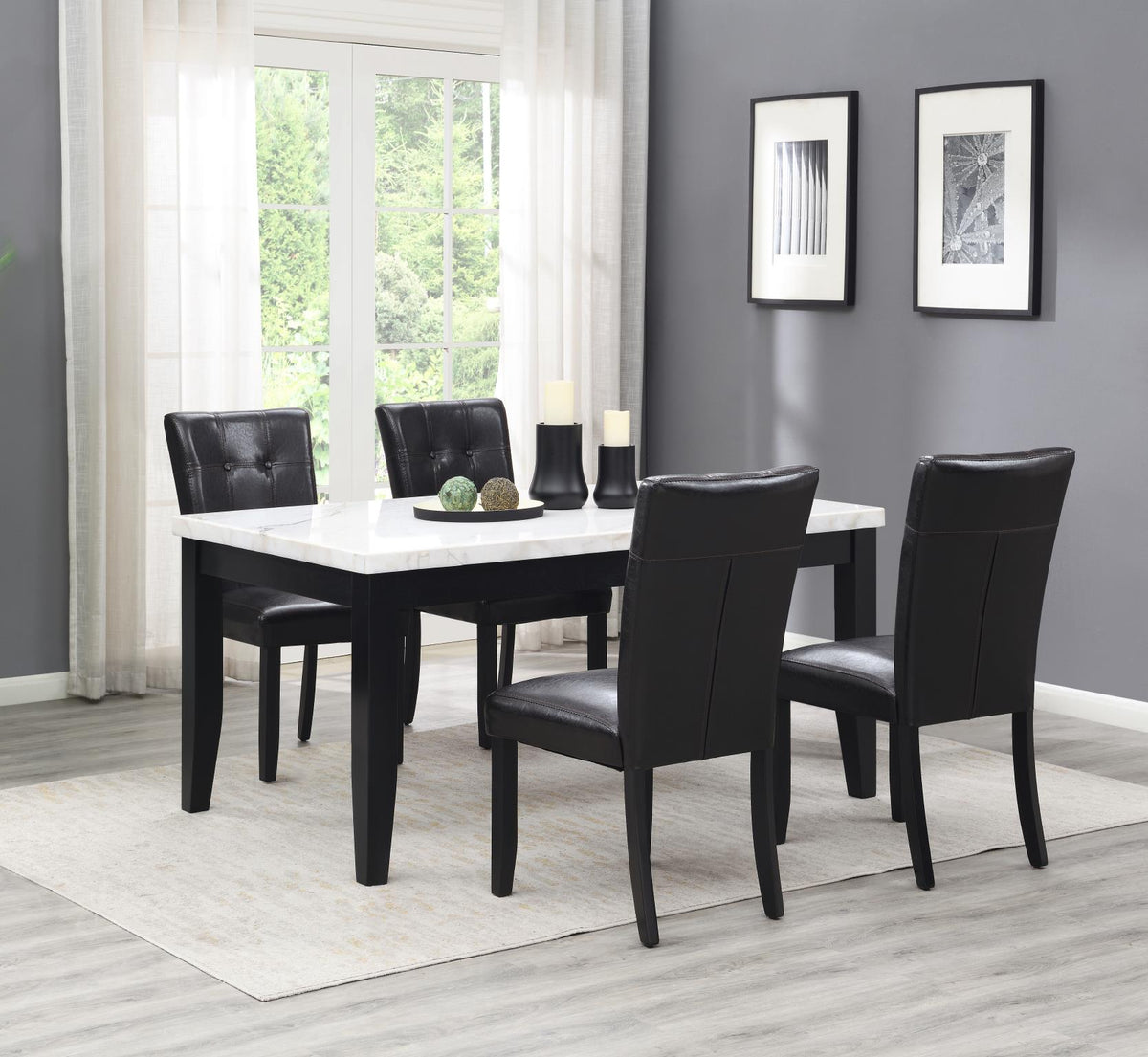White Marble Dining Set with Black Chairs