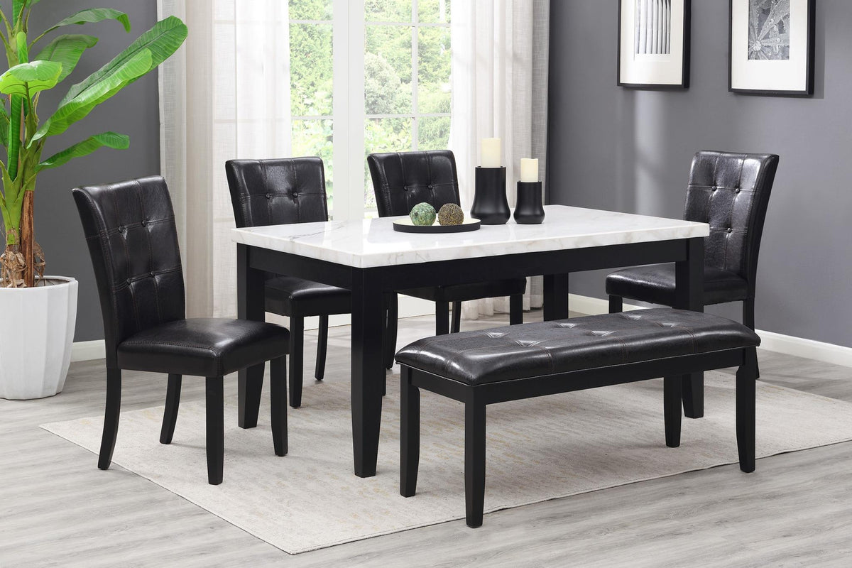 White Marble Dining Set with Black Chairs