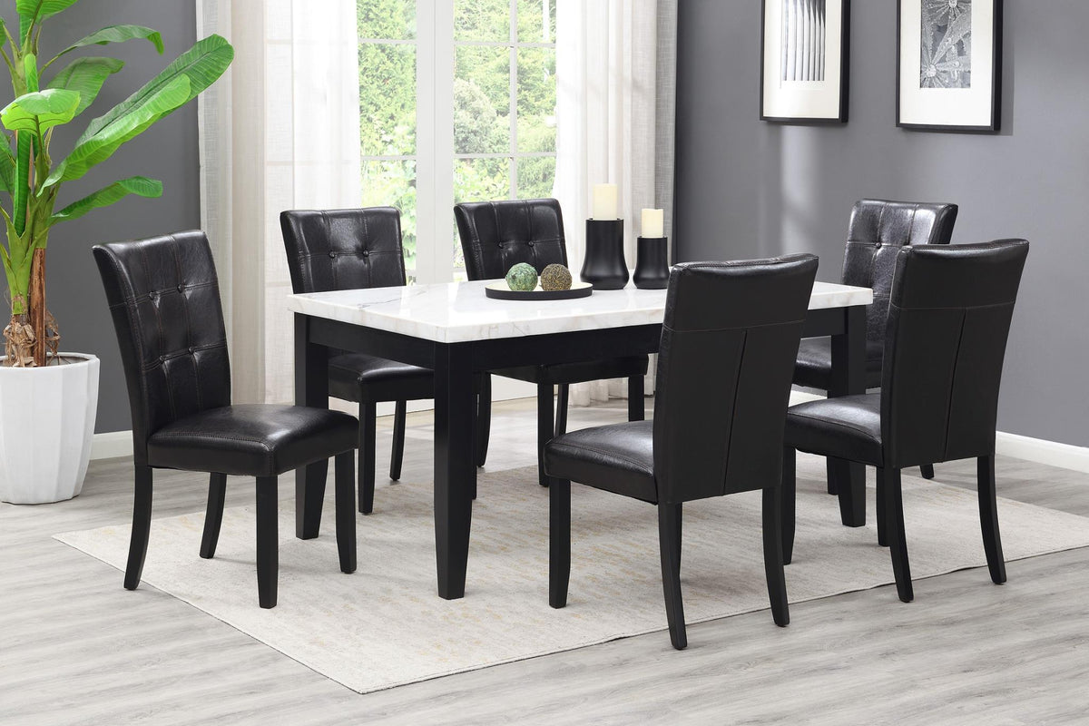 White Marble Dining Set with Black Chairs