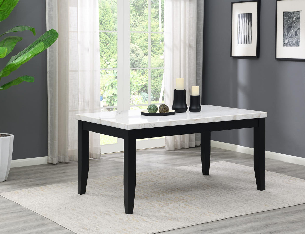 White Marble Dining Set with Black Chairs