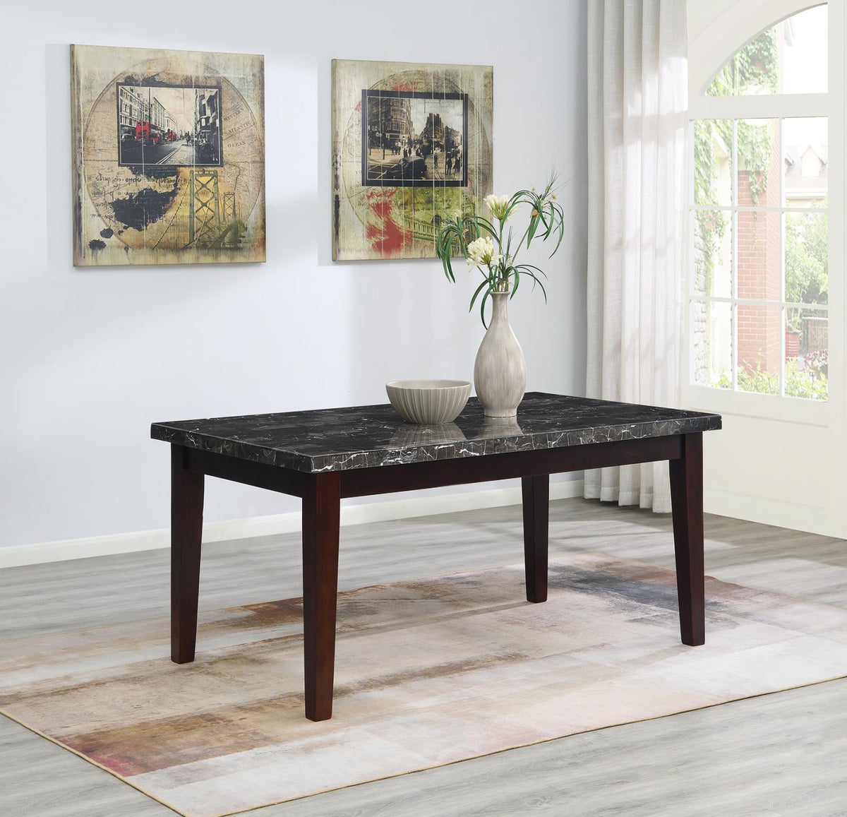 Marble Dining Set with Brown Chairs