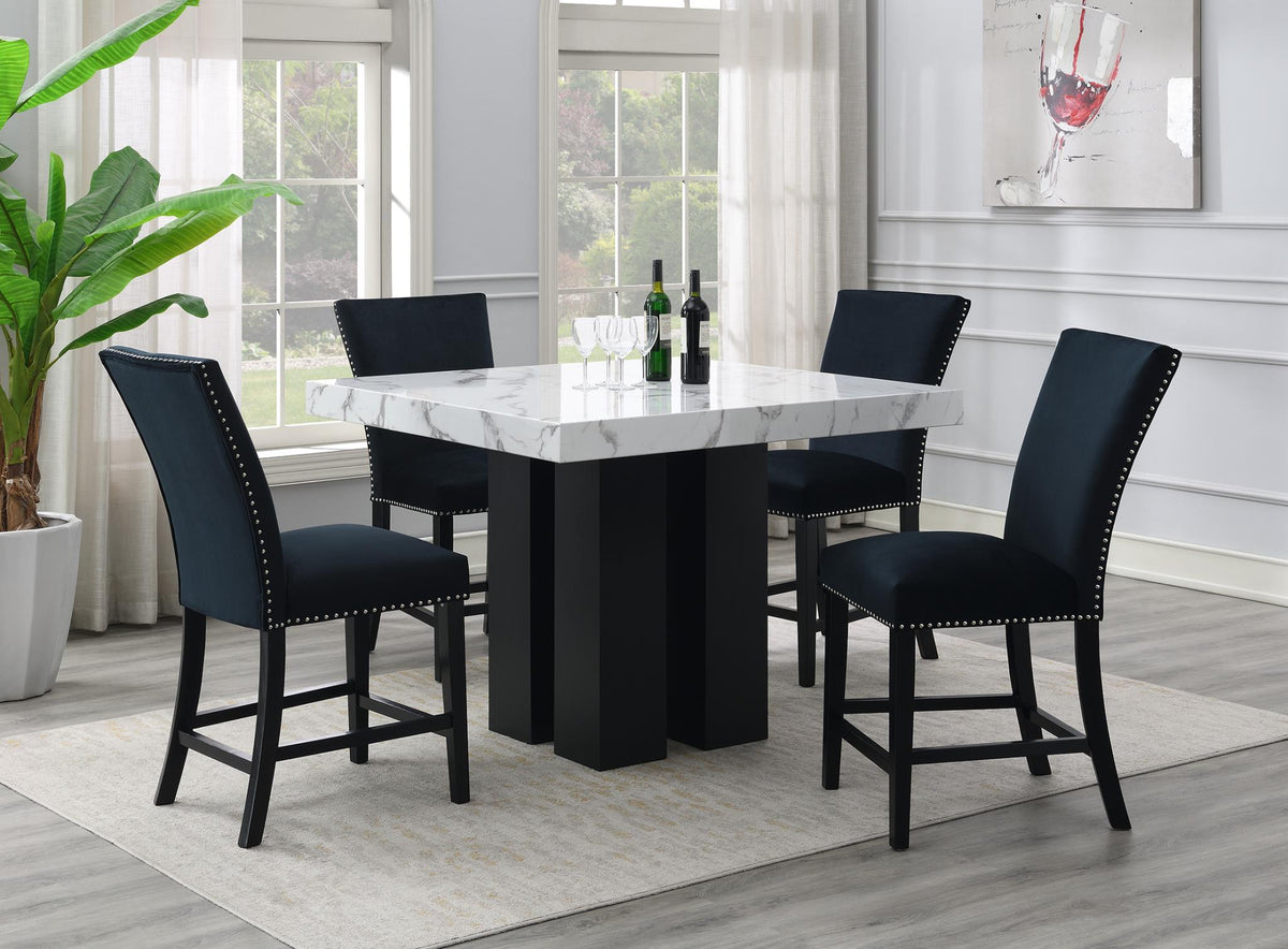 White Faux Marble Counter-Height Set (5 Chair Colors)