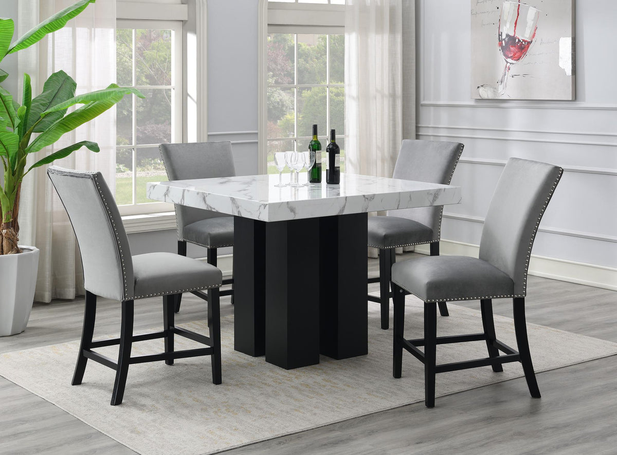 White Faux Marble Counter-Height Set (5 Chair Colors)