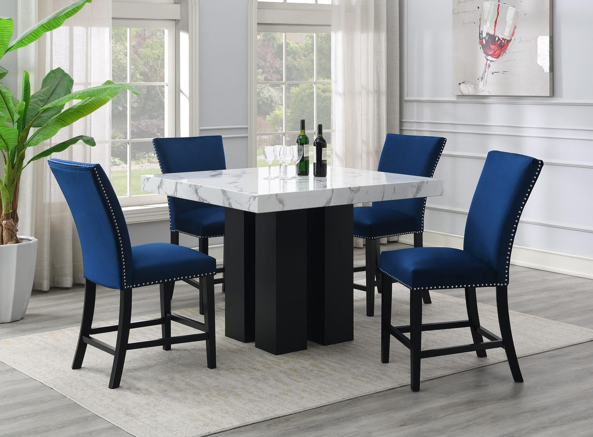 White Faux Marble Counter-Height Set (5 Chair Colors)