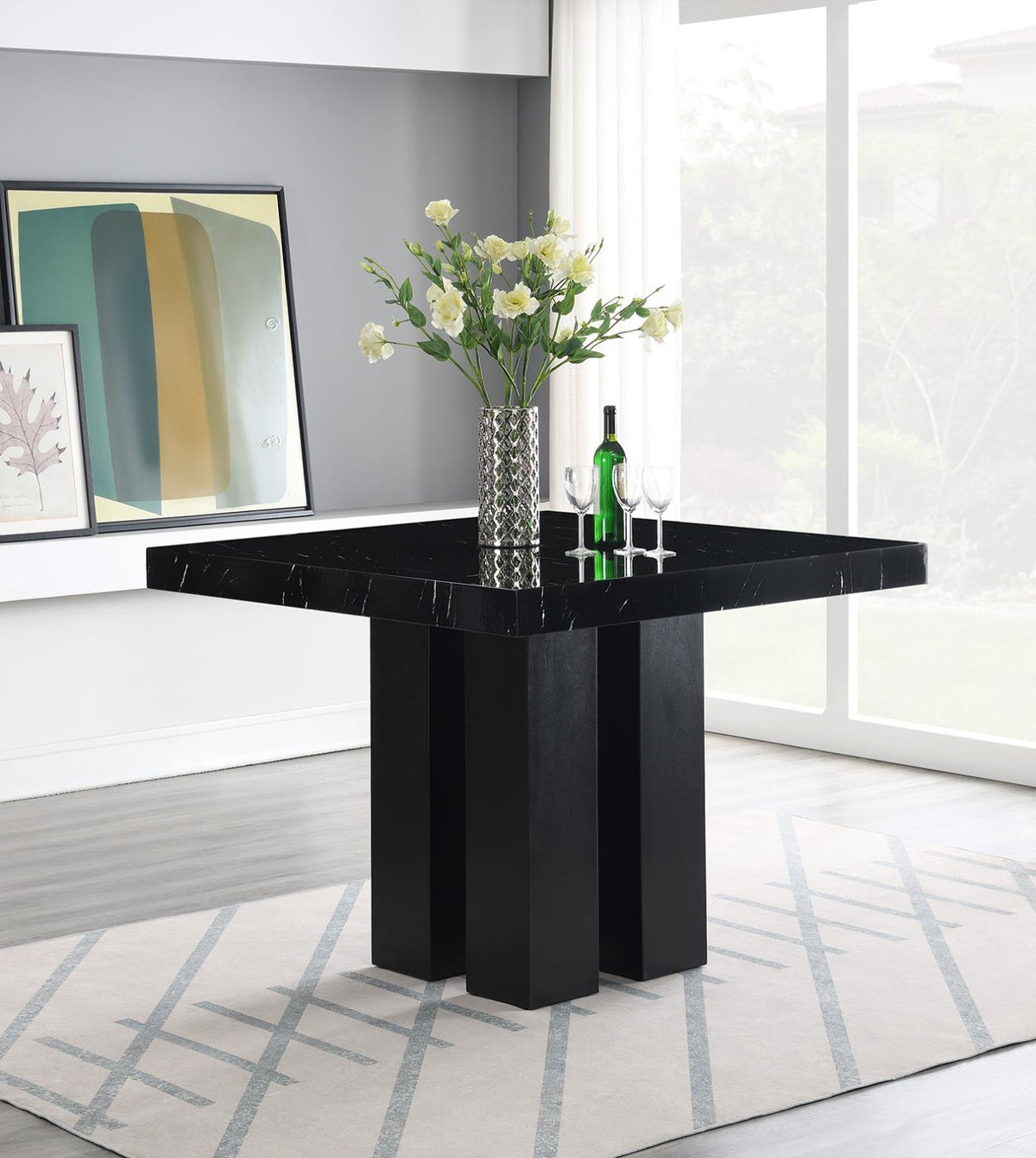 Black Faux Marble Counter-Height Set (5 Chair Colors)