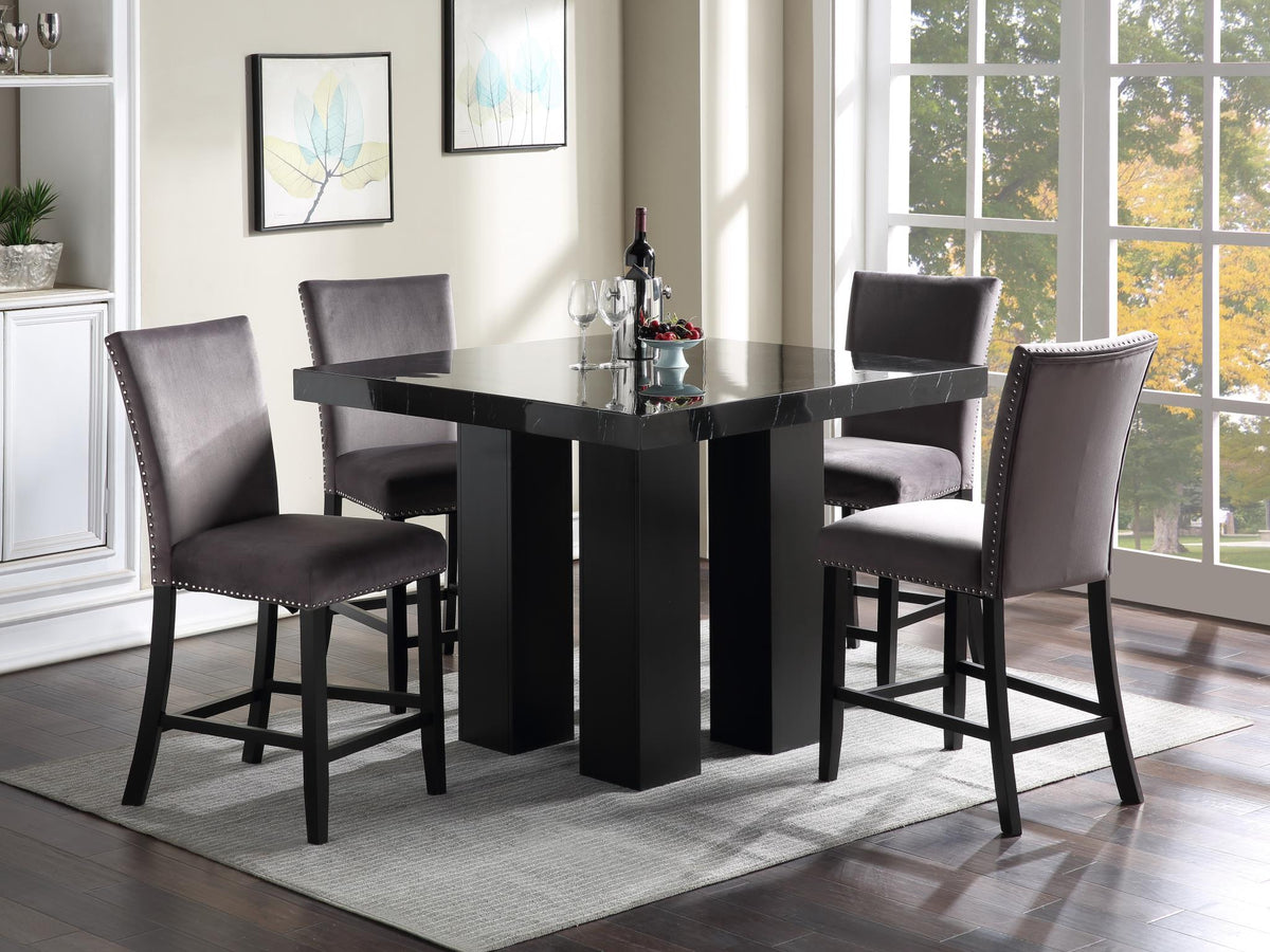 Black Faux Marble Counter-Height Set (5 Chair Colors)