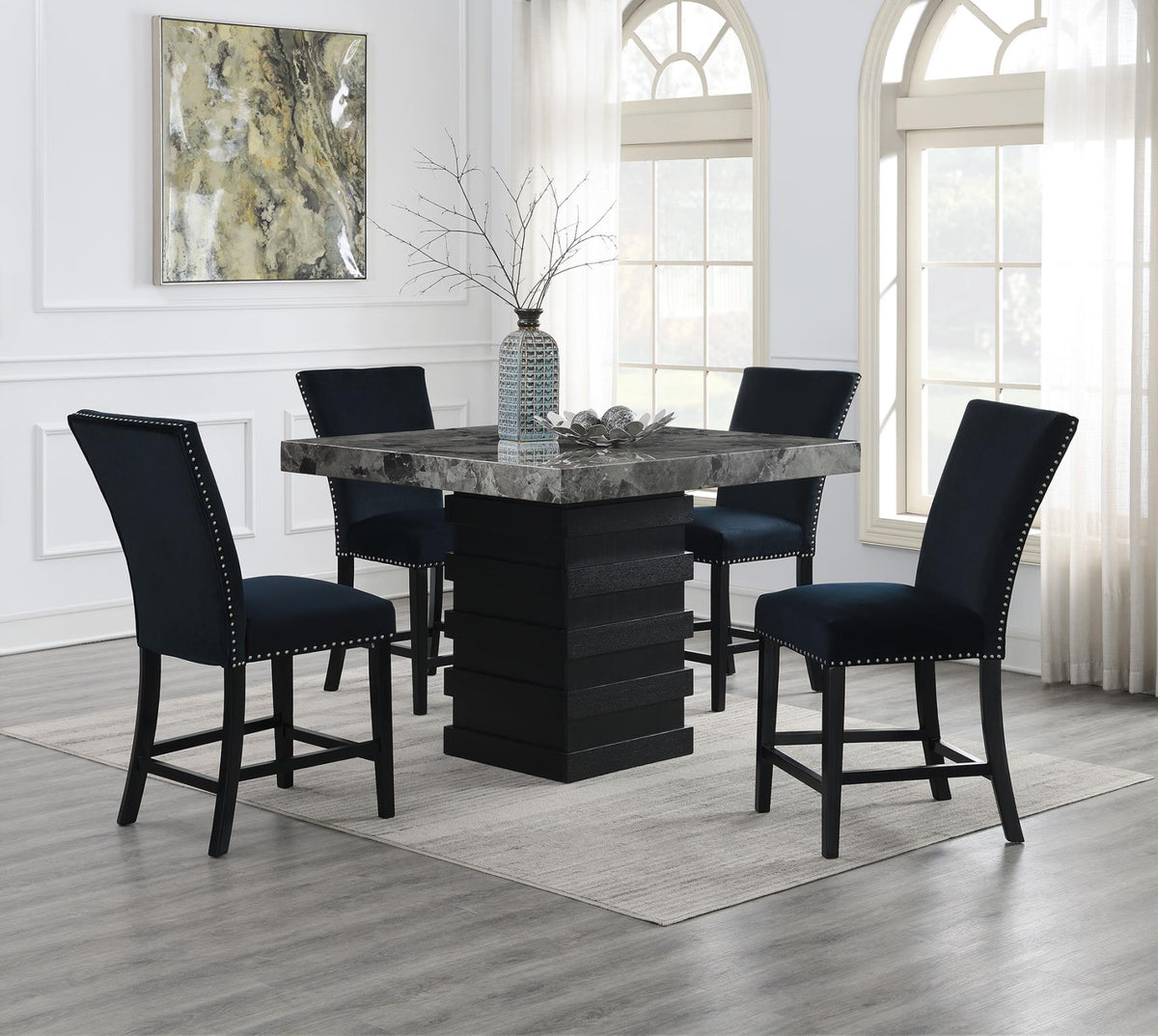 Gray Faux Marble Counter-Height Set (5 Chair Colors)