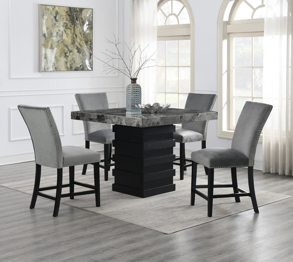 Gray Faux Marble Counter-Height Set (5 Chair Colors)