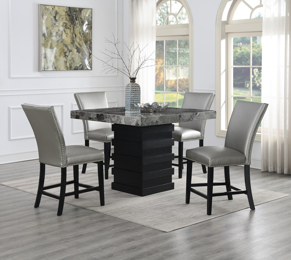 Gray Faux Marble Counter-Height Set (5 Chair Colors)