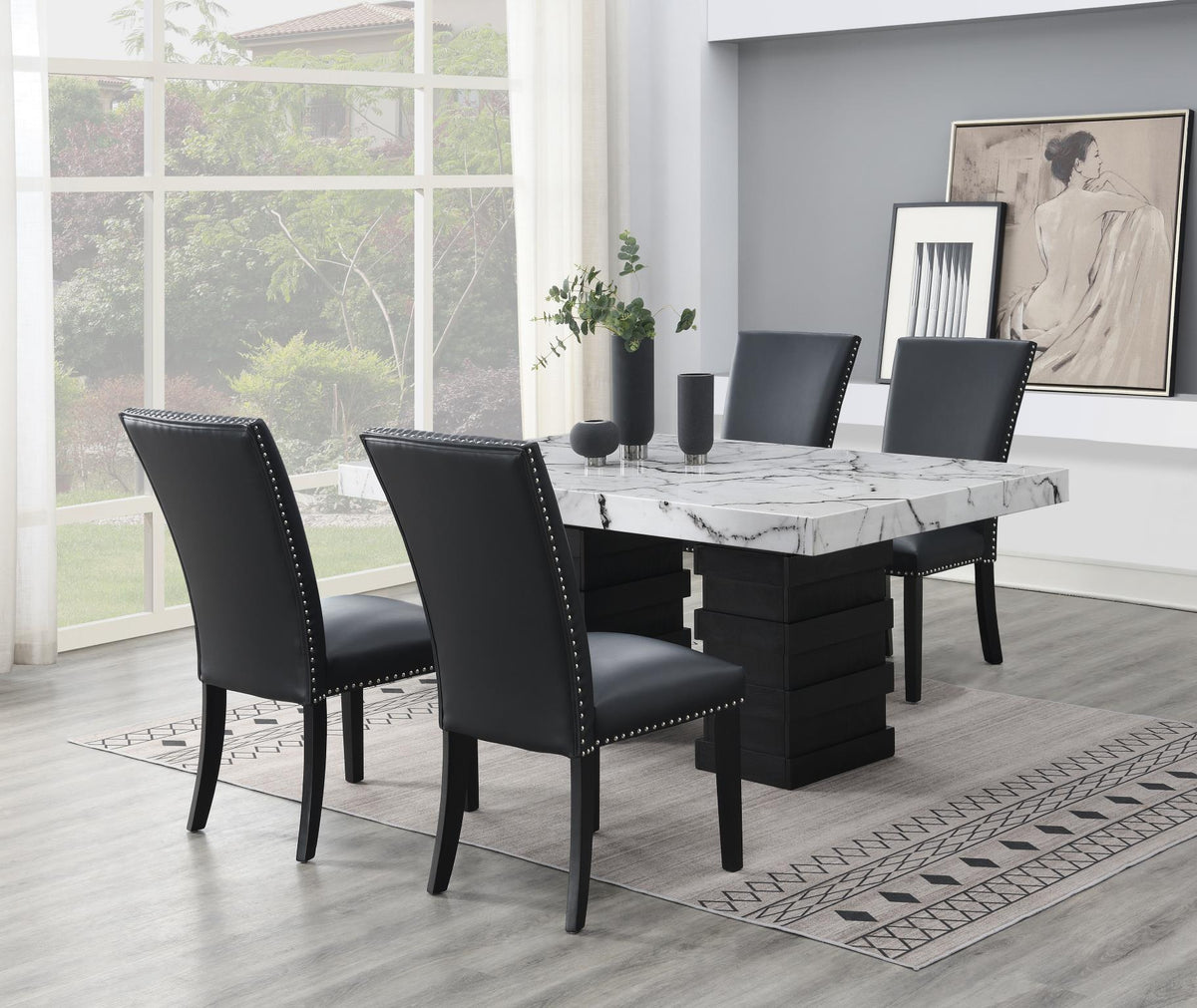Dining Set with Leather-Look or Velvet Chairs