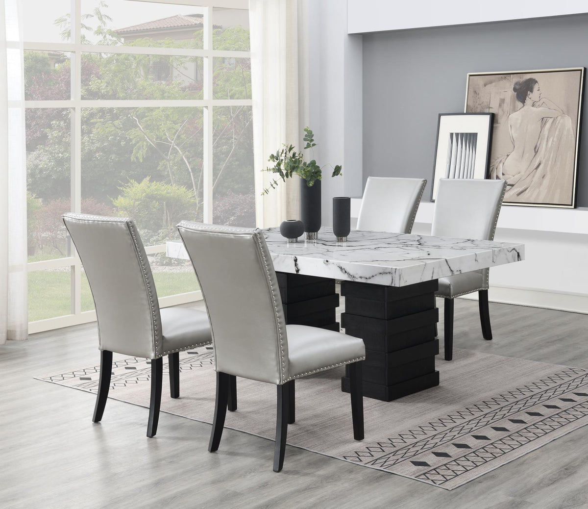 Dining Set with Leather-Look or Velvet Chairs