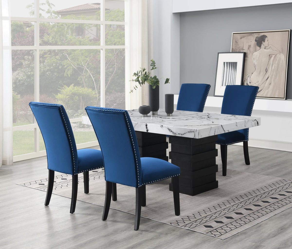 Dining Set with Leather-Look or Velvet Chairs