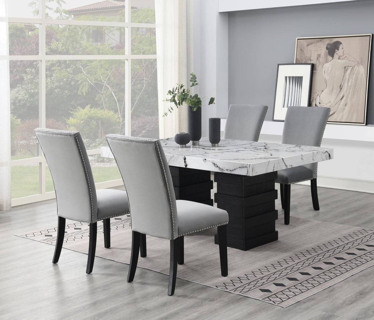 Dining Set with Leather-Look or Velvet Chairs