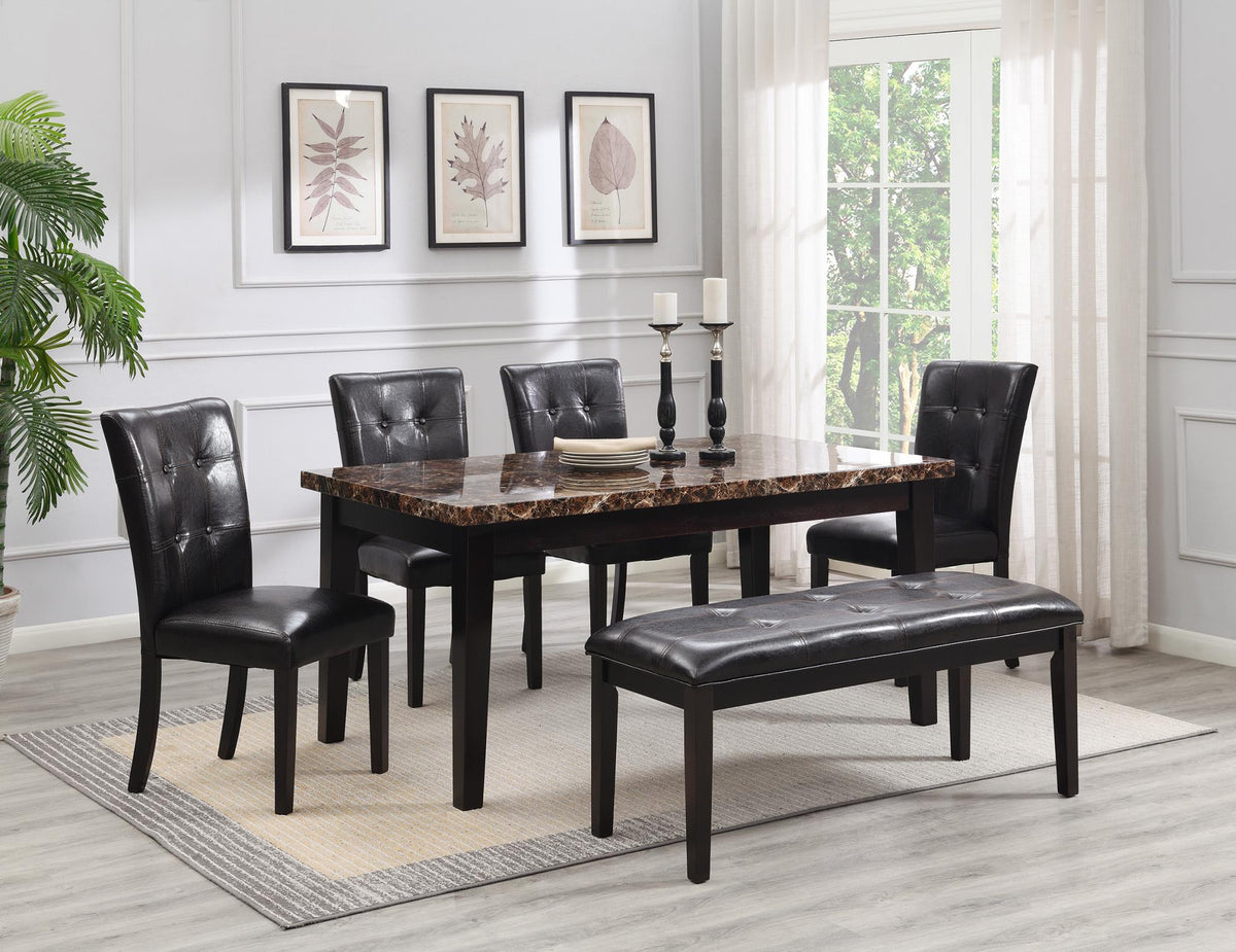 Brown Faux Marble Dining Set with Bench