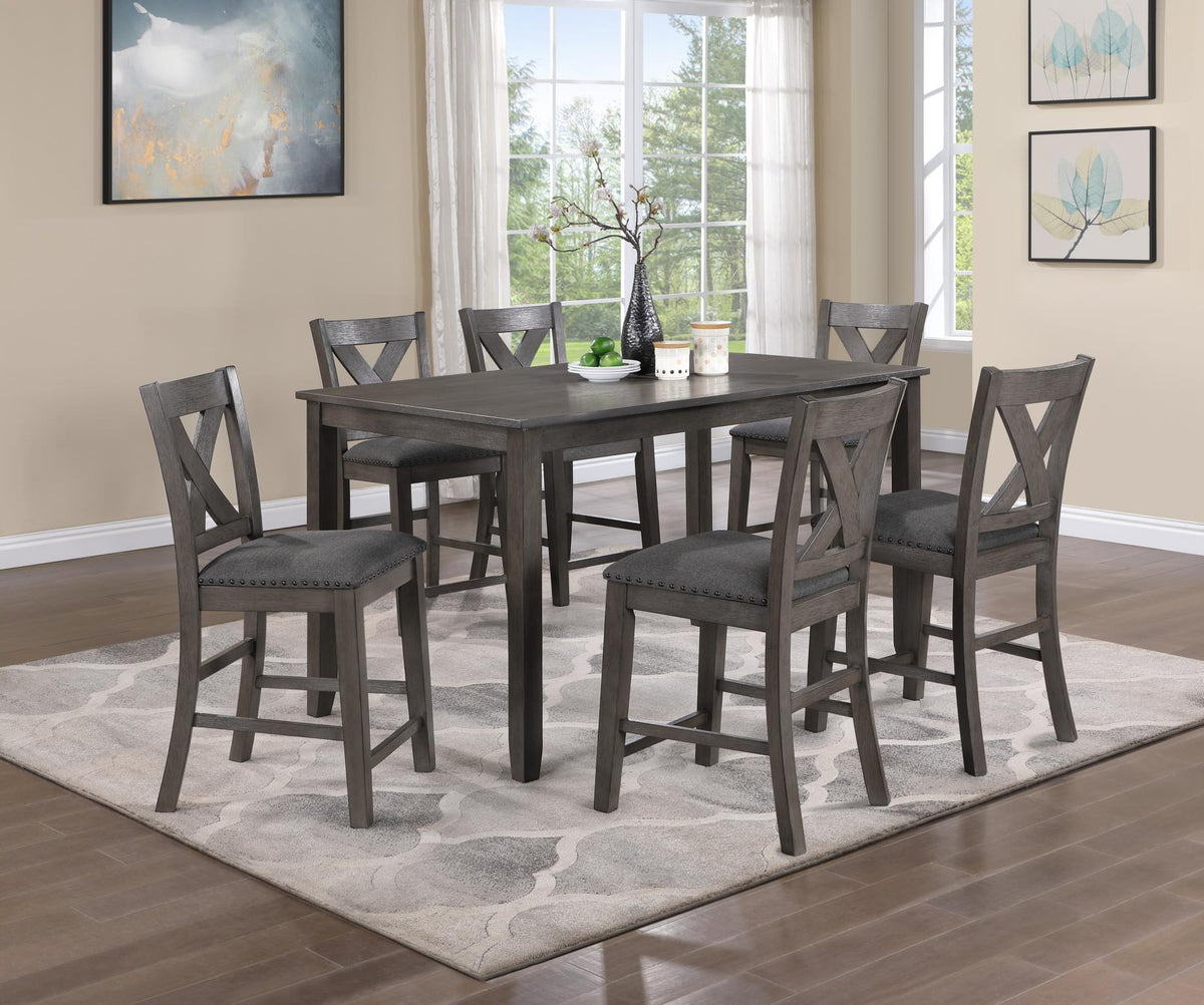 Gray Counter Height Table with 6 Counter Chairs
