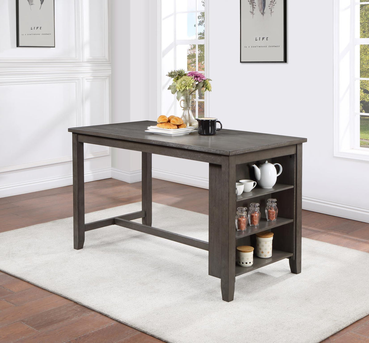 Gray Pub Table with Wine Rack & Stools