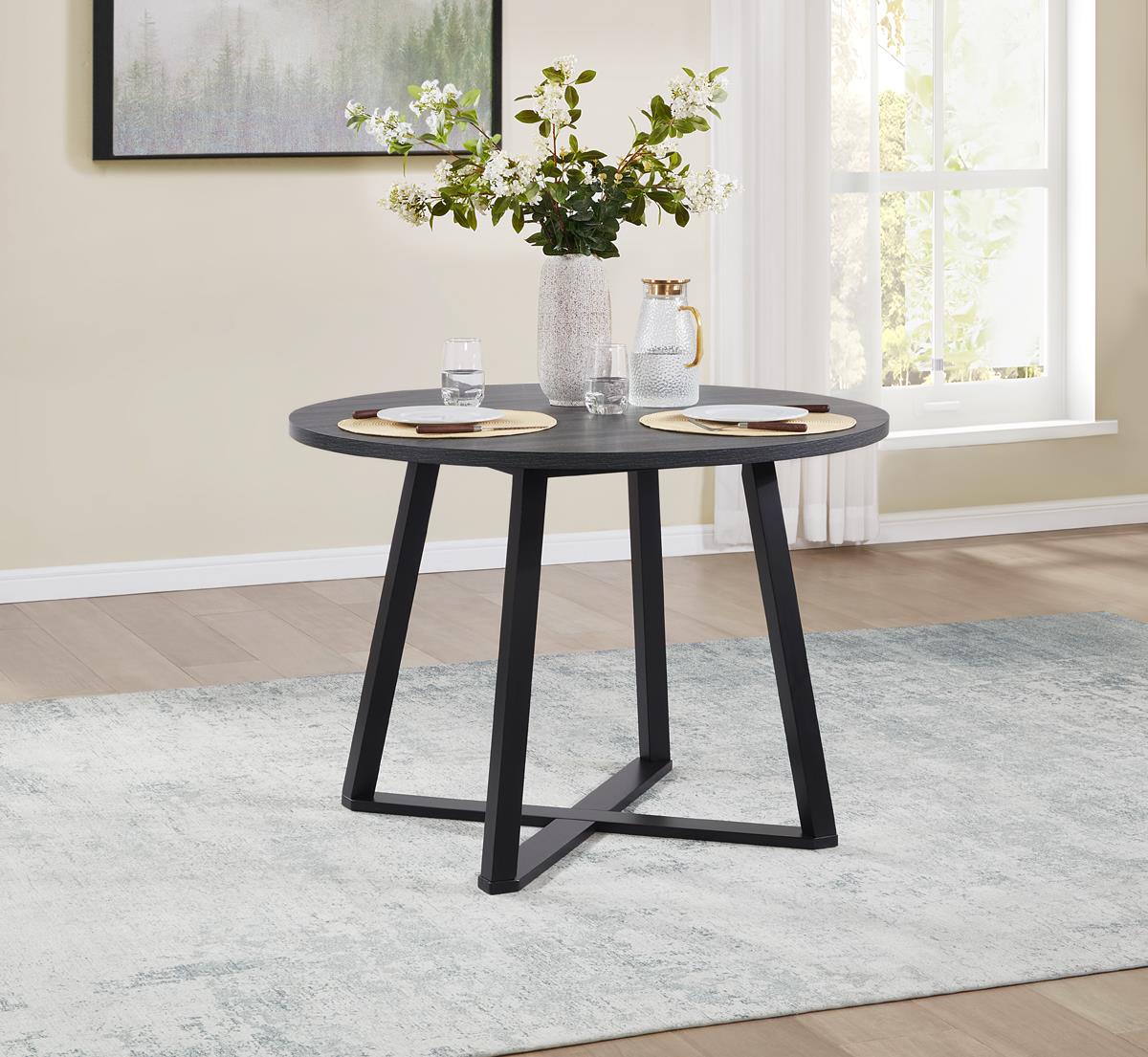 Black Round Dining Set with Gray Chairs