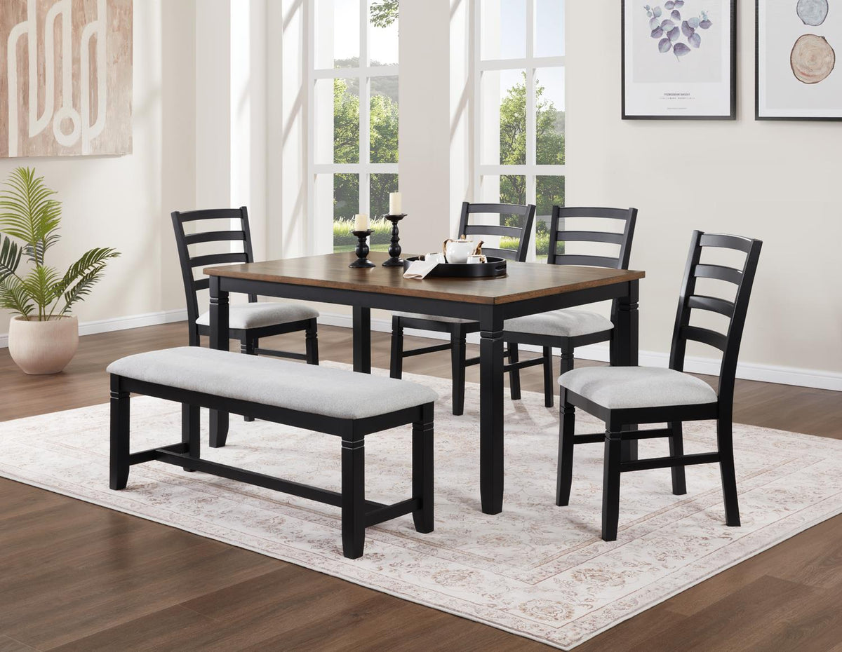 Black & Dark Brown Dining Set with Bench