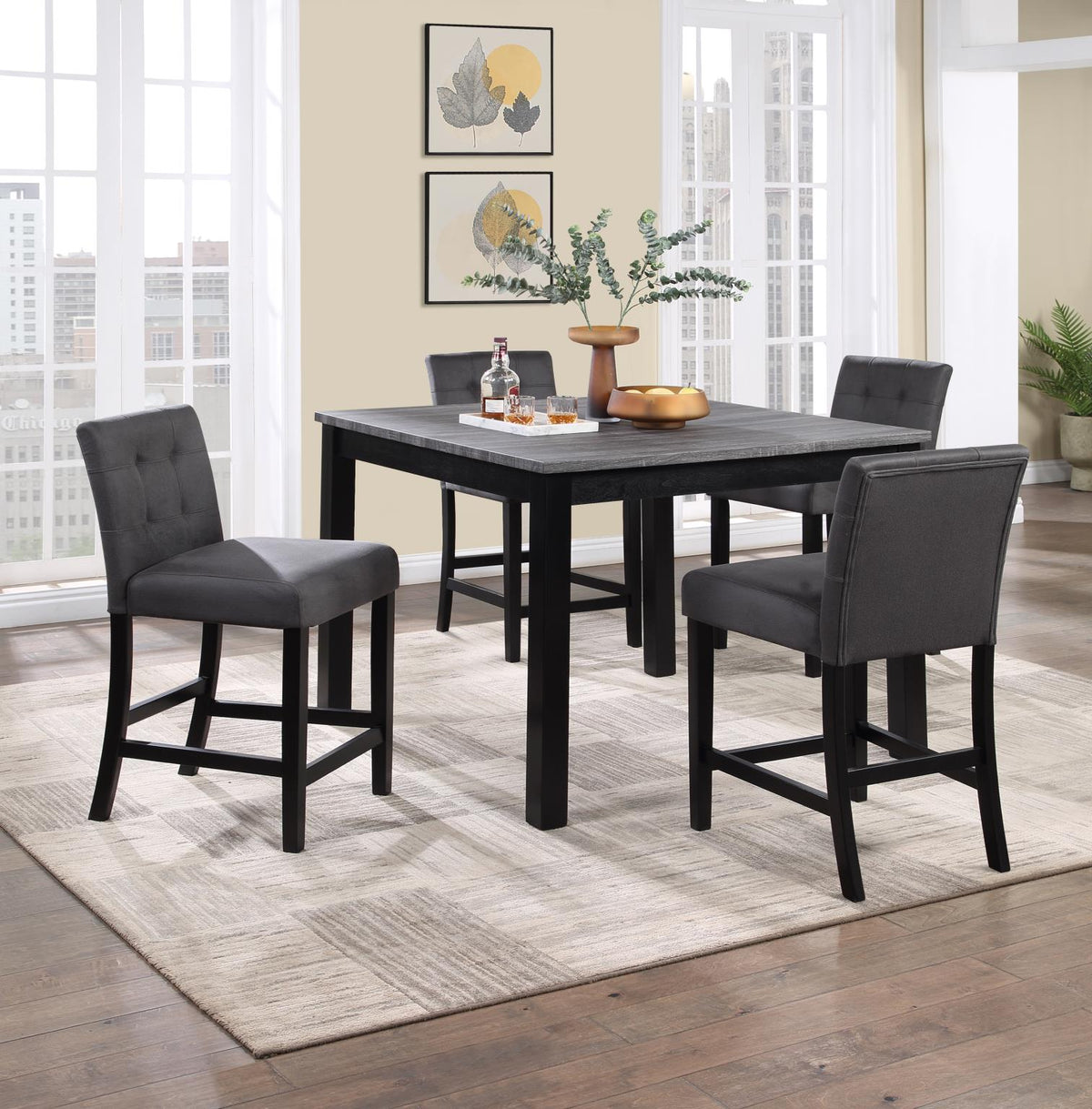 Gray Counter Table with 4 Chairs