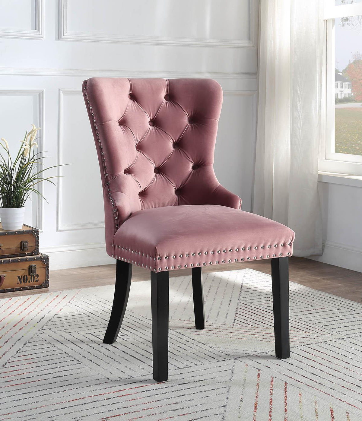 Velvet Dining Side Chairs in Pink & Navy