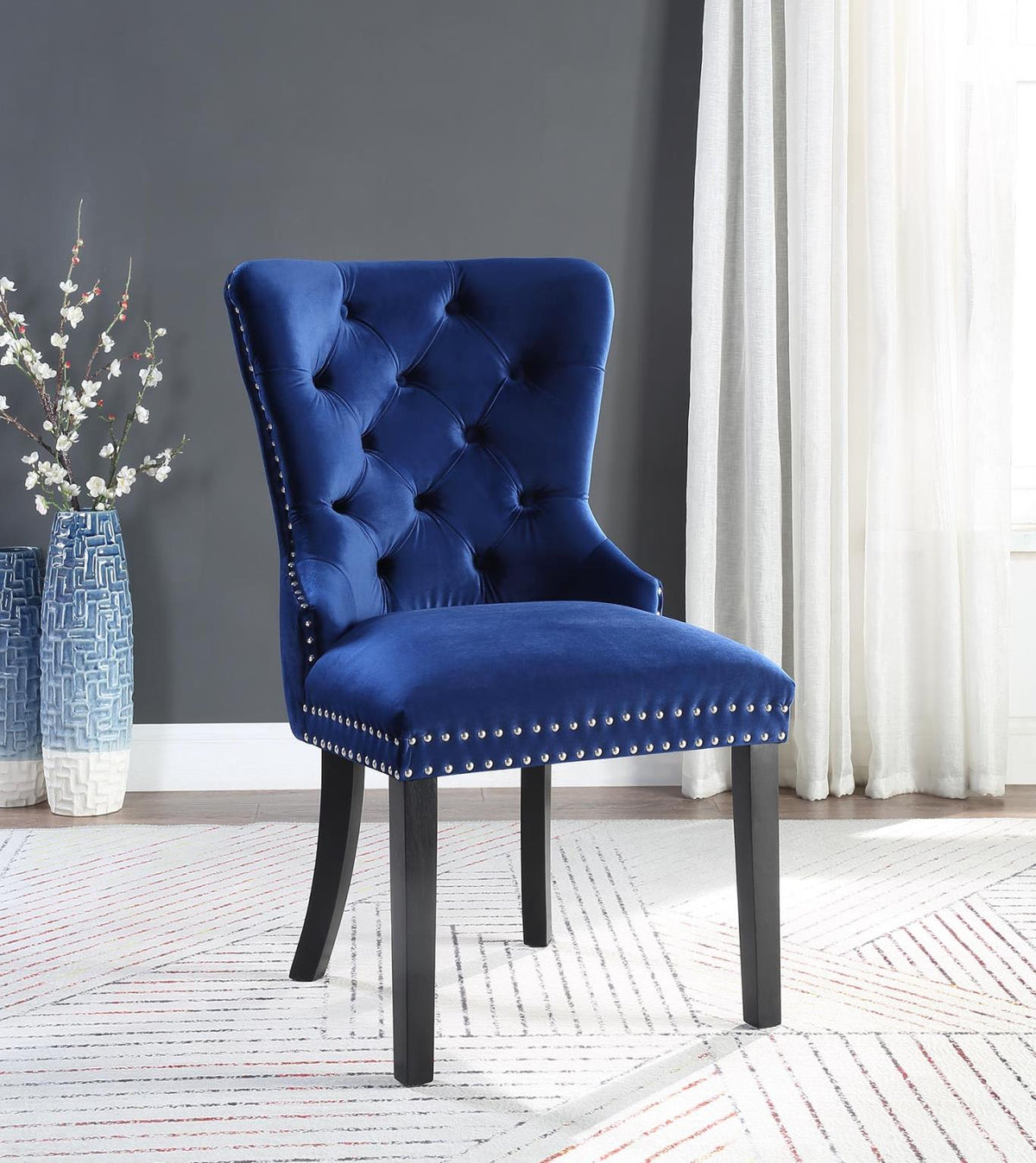 Velvet Dining Side Chairs in Pink & Navy