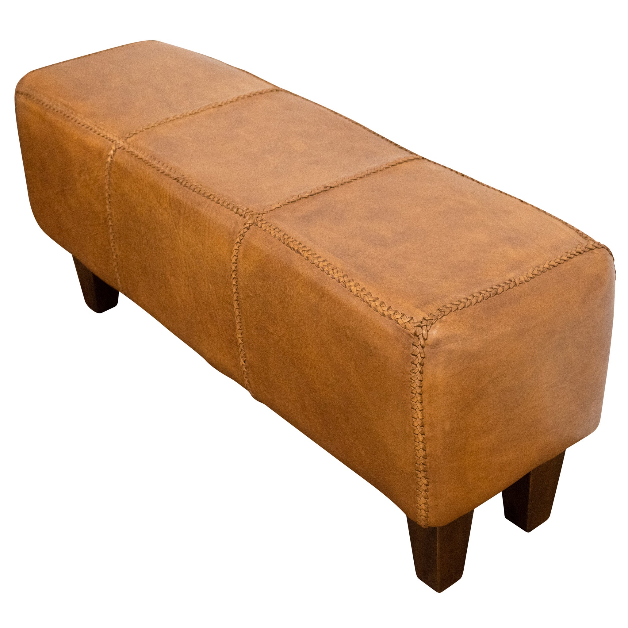 Moicor Tan Leather Modern Living Room Bench