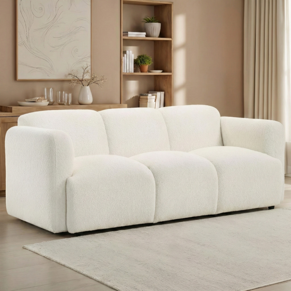 Dorset White Fabric Upholstered Round Track Arm Sofa