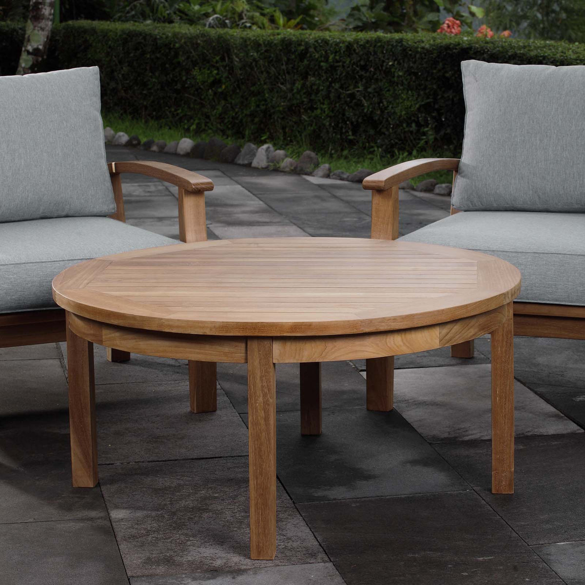 Marina Outdoor Patio Teak Round Coffee Table, Natural - view 5