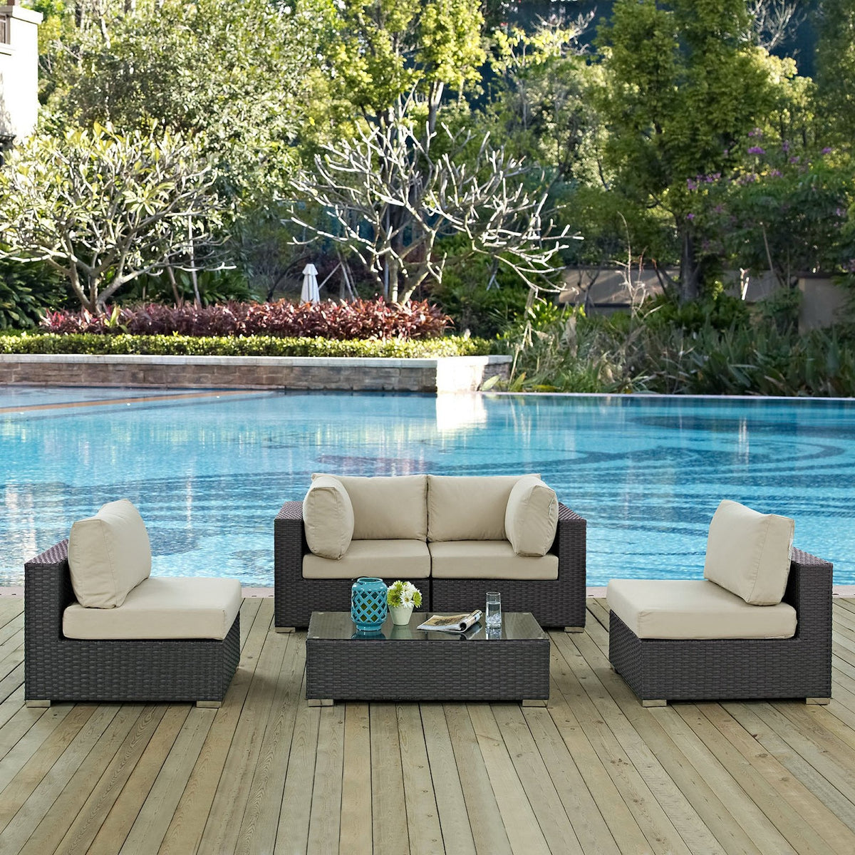 Sojourn 5 Piece Outdoor Sunbrella® Sectional Set