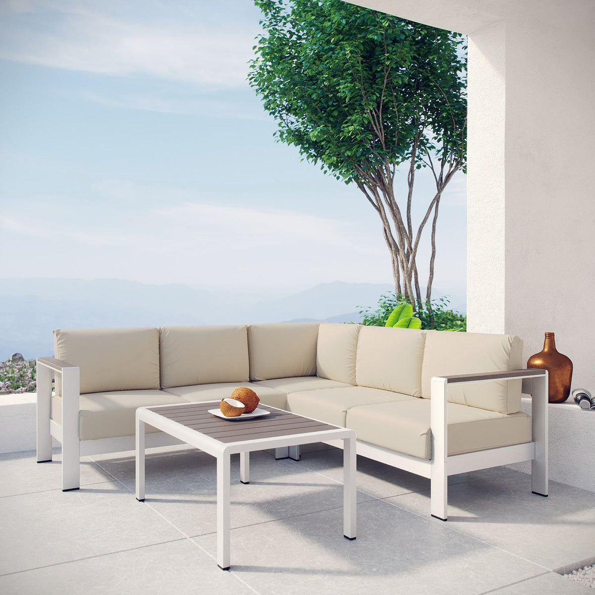 Shore 4 Piece Outdoor Aluminum Sectional Sofa Set