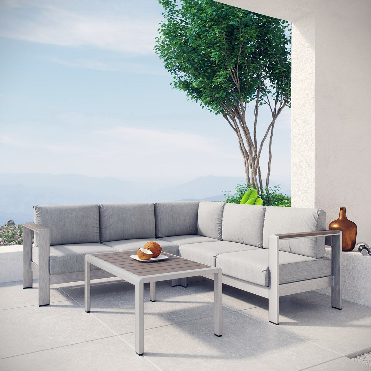 Shore 4 Piece Outdoor Aluminum Sectional Sofa Set