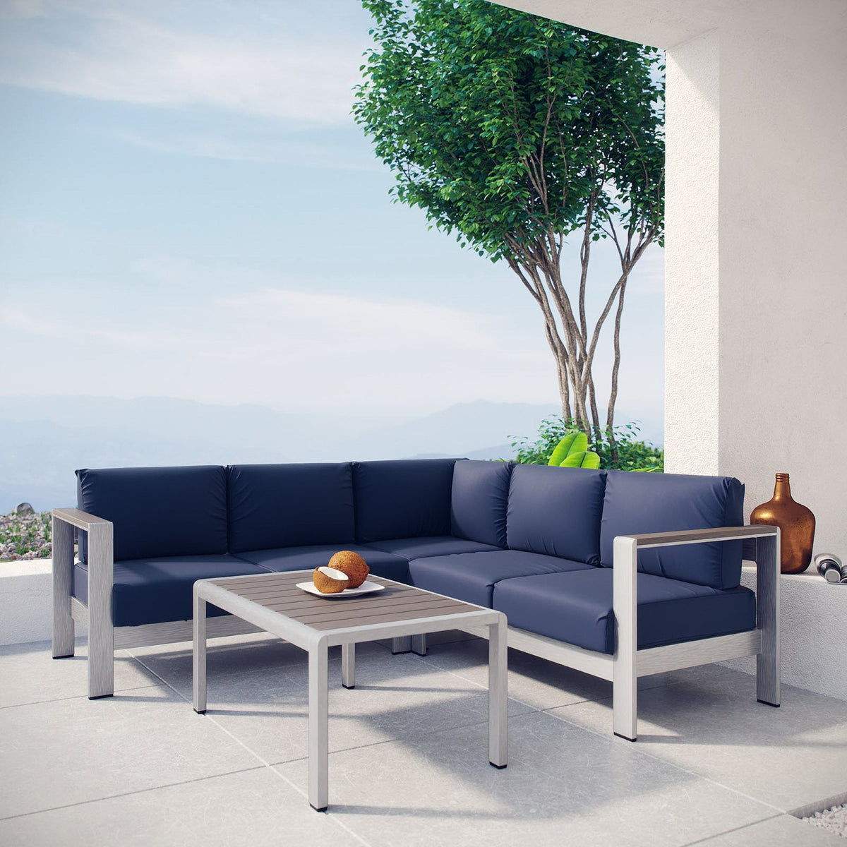 Shore 4 Piece Outdoor Aluminum Sectional Sofa Set