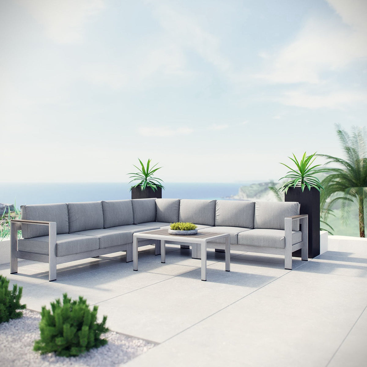 Shore 6 Piece Outdoor Aluminum Sectional Sofa Set