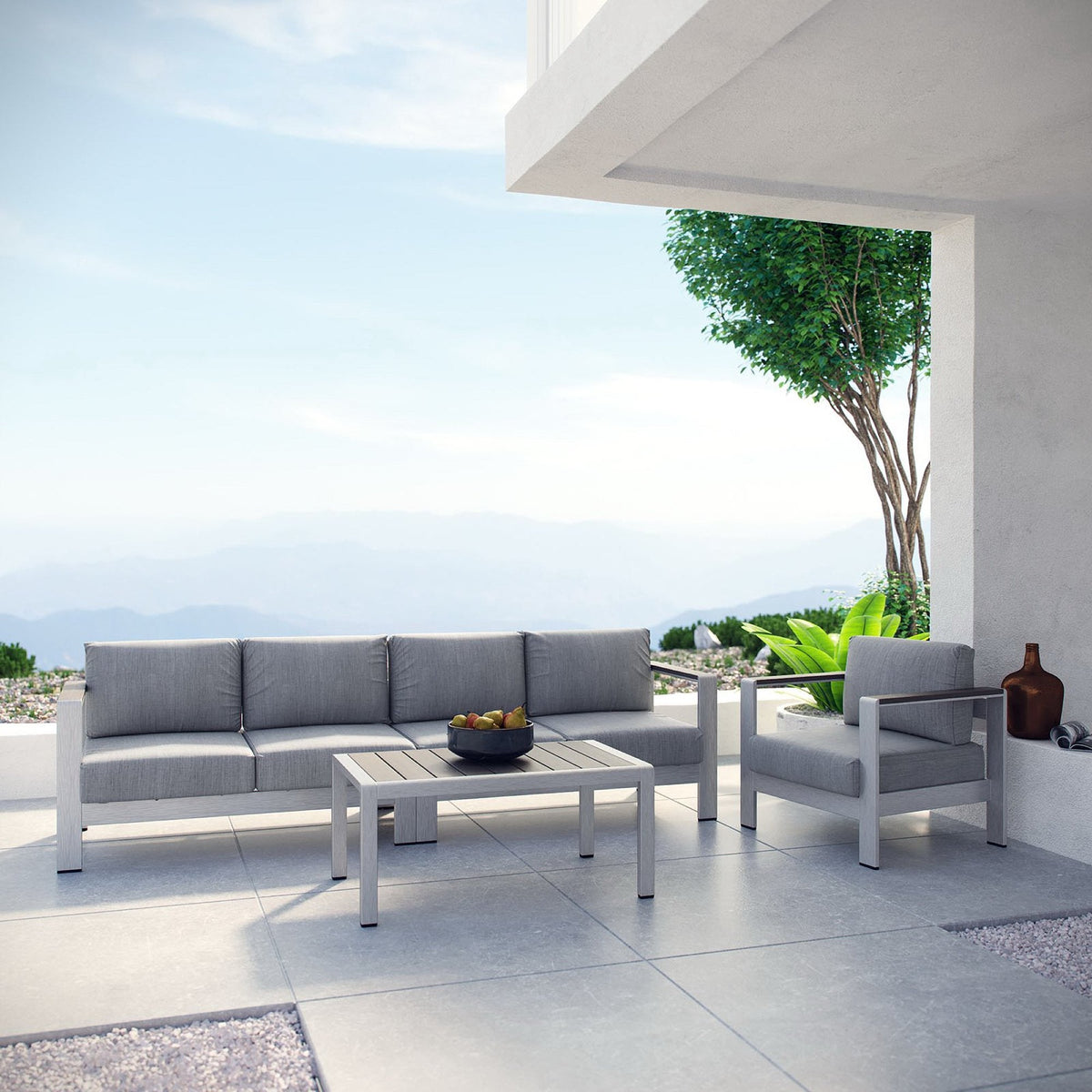 Shore 4 Piece Outdoor Aluminum Sectional Sofa Set