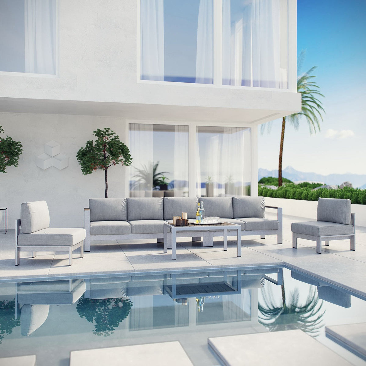 Shore 6 Piece Outdoor Aluminum Sectional Sofa Set