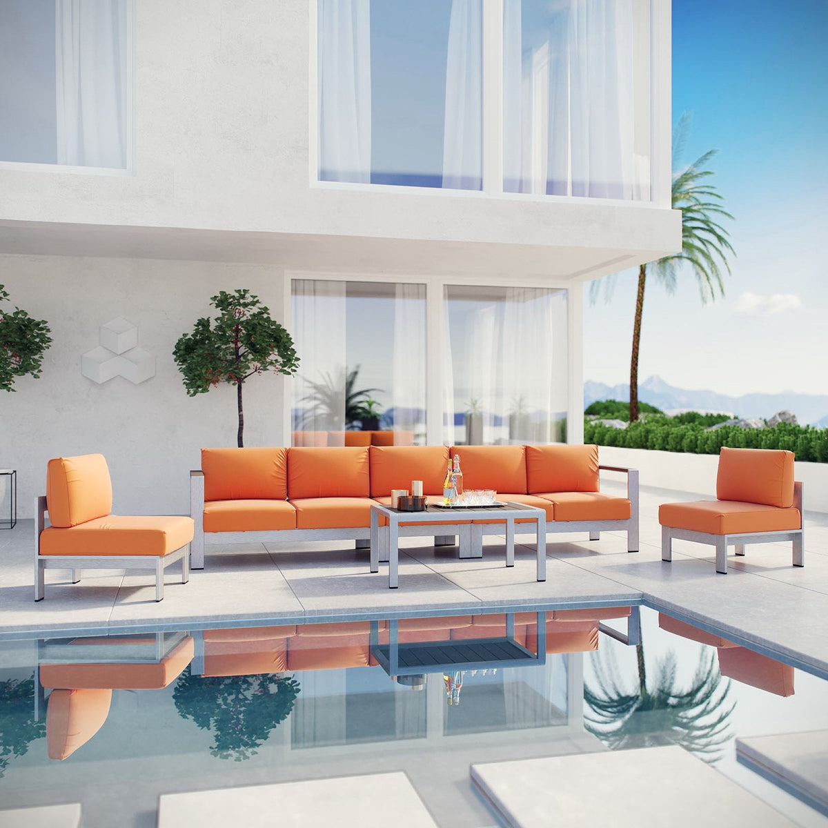 Shore 6 Piece Outdoor Aluminum Sectional Sofa Set