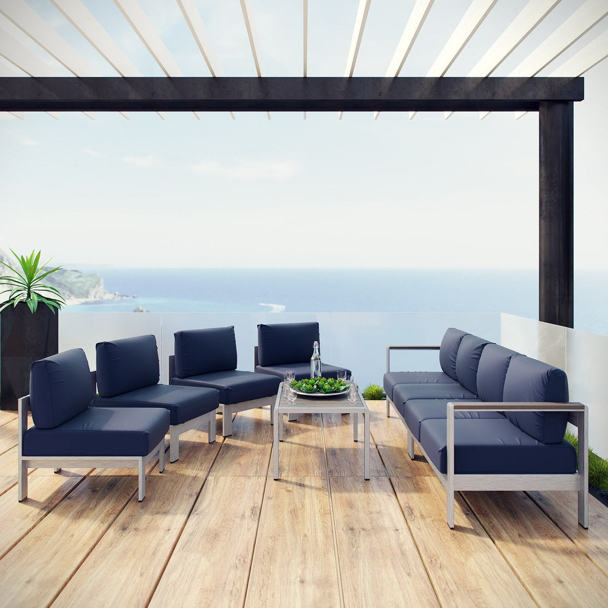 Shore 7 Piece Outdoor Sectional Sofa Set