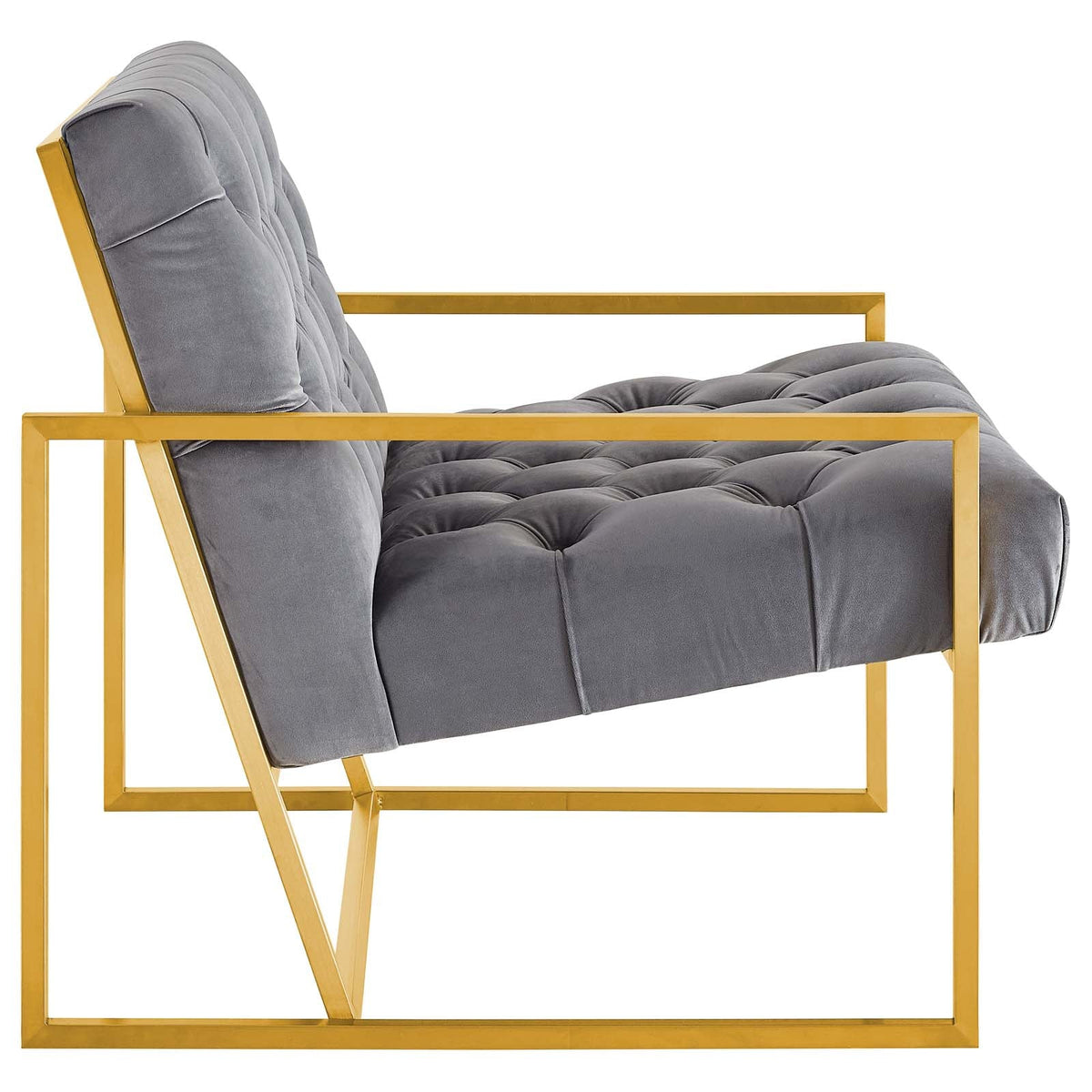 Bequest Gold Stainless Steel Performance Velvet Accent Chair, Gray - view 2