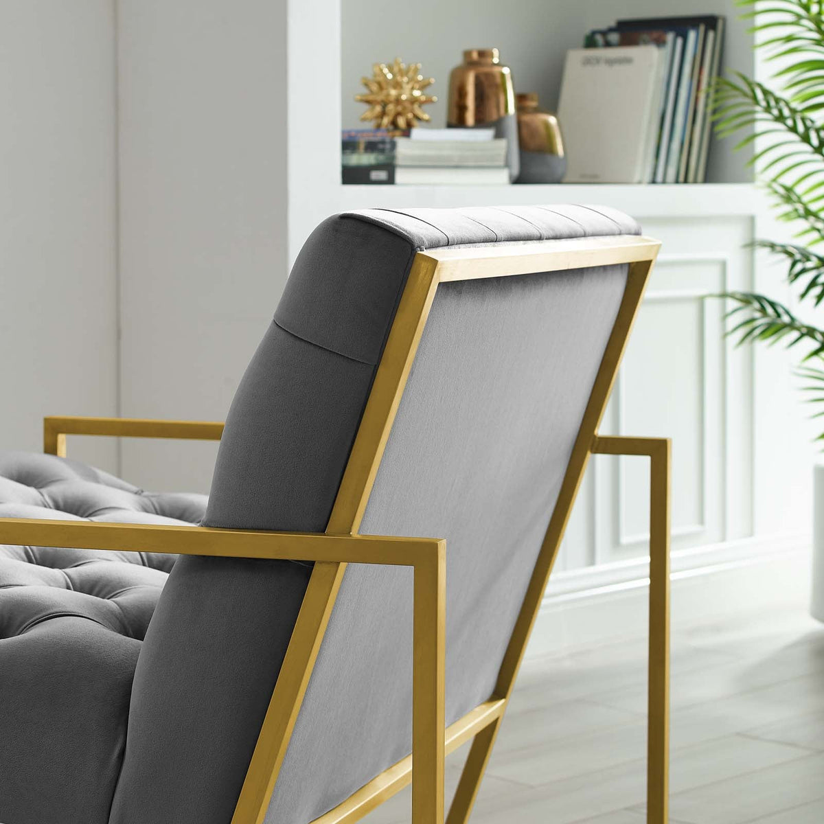 Bequest Gold Stainless Steel Performance Velvet Accent Chair, Gray - view 4