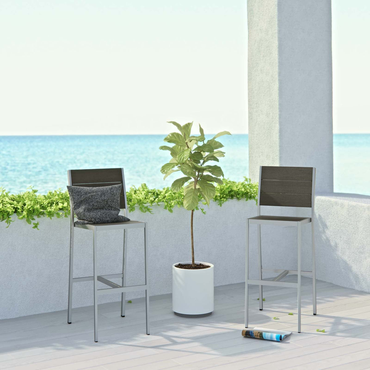 Shore Armless Bar Stool Outdoor Patio Aluminum Set of 2 - view 5
