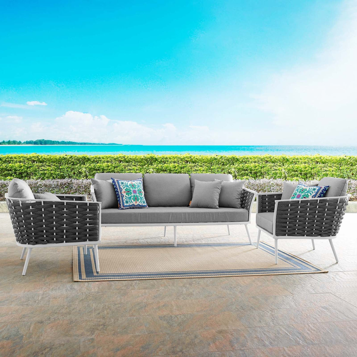 Stance 3 Piece Outdoor Patio Aluminum Sectional Sofa Set - view 8