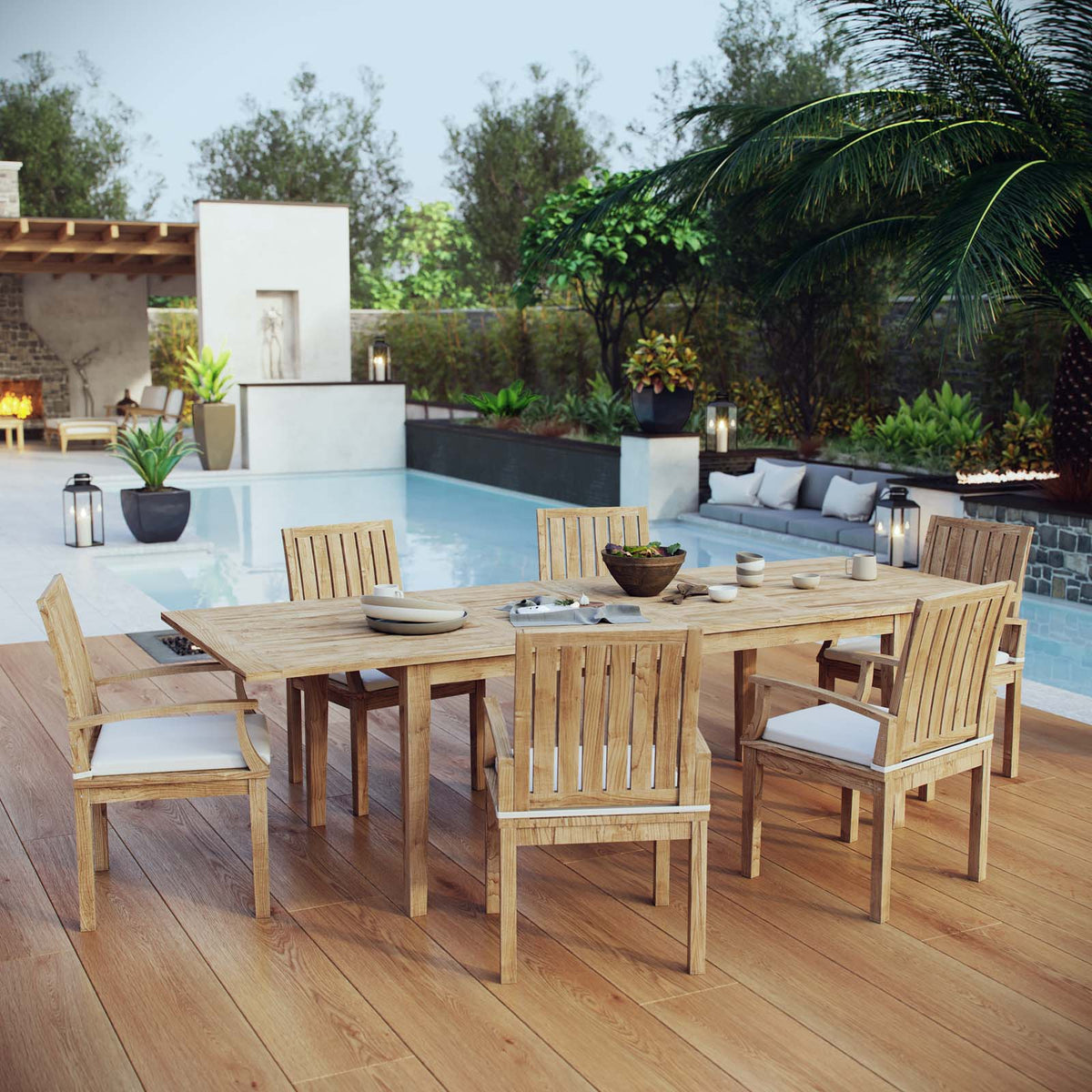 Marina 7 Piece Outdoor Patio Teak Dining Set - view 9
